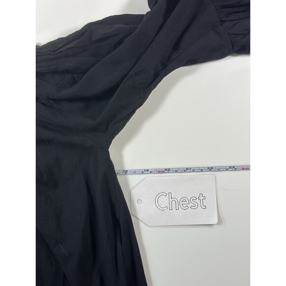 Blue Rain Women’s Black Boho Peasant Dress Small Bell Sleeves Floral Embroidered - Picture 7 of 7